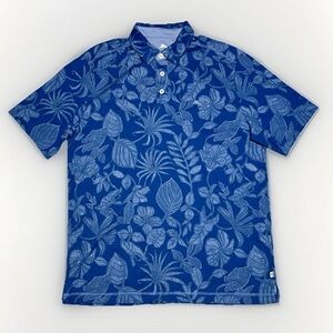 Tommy Bahama Polo Shirt Mens Medium Blue Floral Hawaiian Print Casual Collared